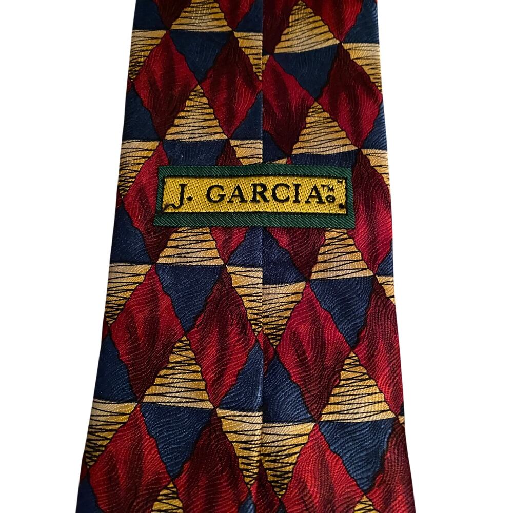 J Garcia Silk Tie Jerry Garcia Abstract Geometric Red Blue Gold Neck Tie